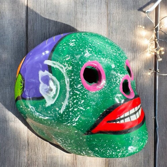 Mexican Pottery Day Of The Day Skull Figurine Decor Hand Painted RedWare Figure - Picture 1 of 16